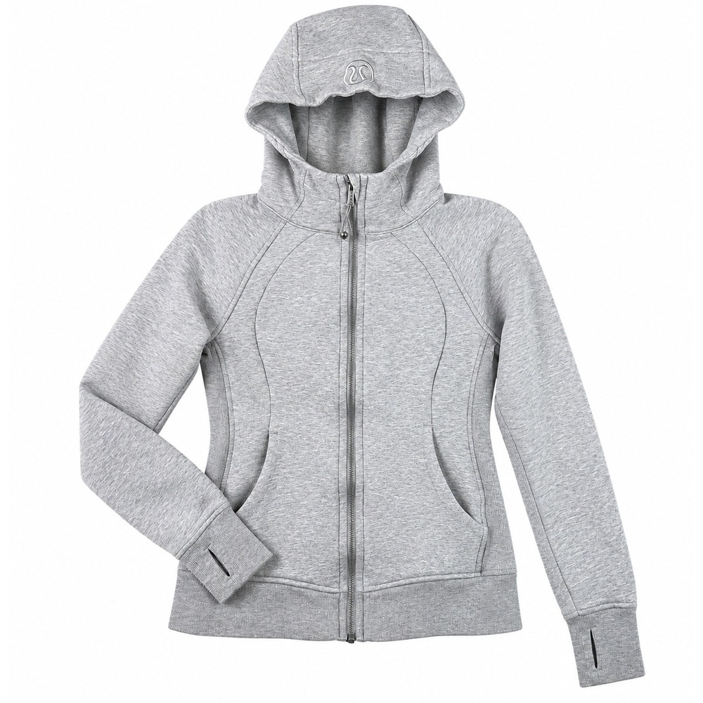 Lululemon Scuba Full Zip Hoodie Women's 4 Heathered Gray Fleece Thumbholes Gym